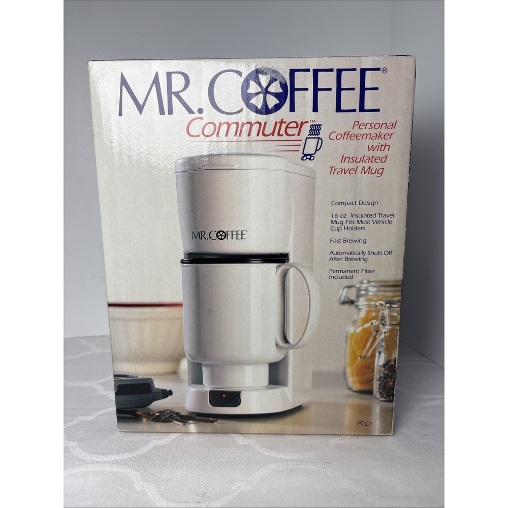 New Vintage Mr. Coffee Commuter Personal 16 oz White Mug PTC1 New Old Stock